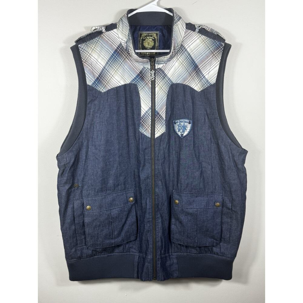 Live Mechanics Well Established Denim Plaid Zip Vest Men’s 3XL Streetwear Urban